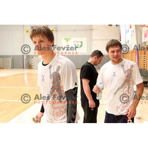 Players of Slovenia during practice session of Slovenia Handball team in Sports Hall Zrece, Slovenia on June 3, 2012 