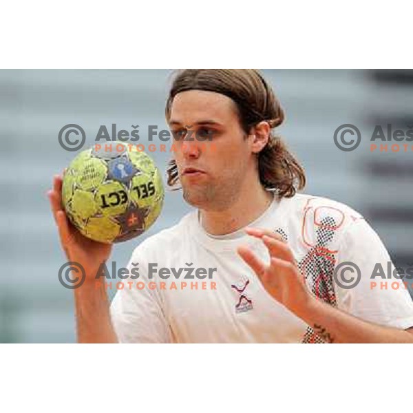 Dean Bombac of Slovenia during practice session of Slovenia Handball team in Sports Hall Zrece, Slovenia on June 3, 2012 
