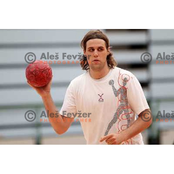 Dean Bombac of Slovenia during practice session of Slovenia Handball team in Sports Hall Zrece, Slovenia on June 3, 2012 