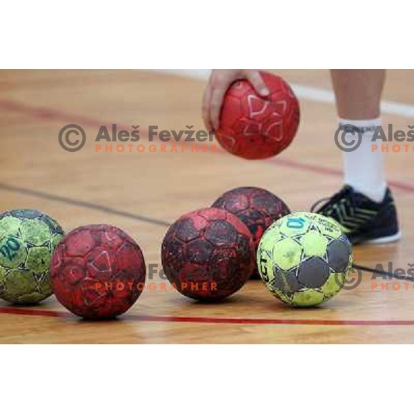 Players of Slovenia during practice session of Slovenia Handball team in Sports Hall Zrece, Slovenia on June 3, 2012 