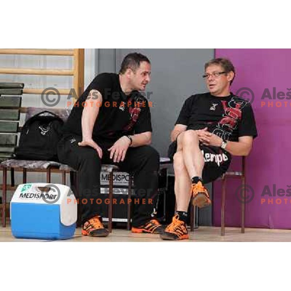 Staff of Slovenia during practice session of Slovenia Handball team in Sports Hall Zrece, Slovenia on June 3, 2012 