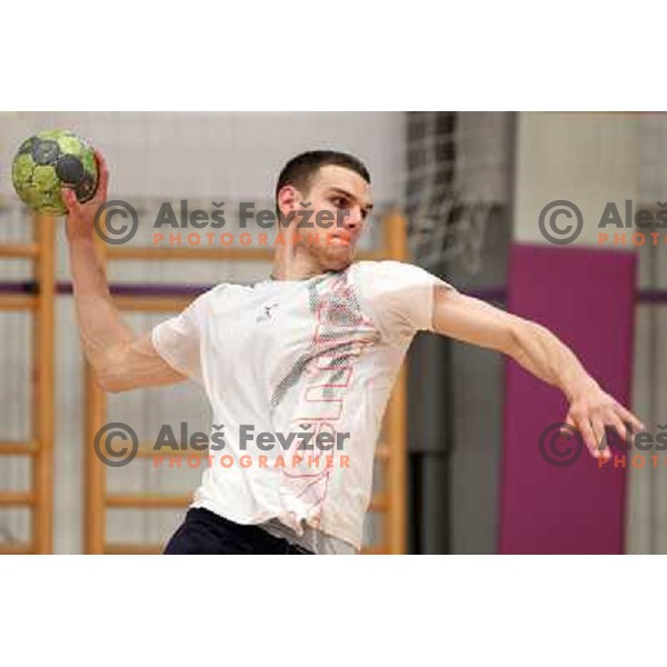 Players of Slovenia during practice session of Slovenia Handball team in Sports Hall Zrece, Slovenia on June 3, 2012 