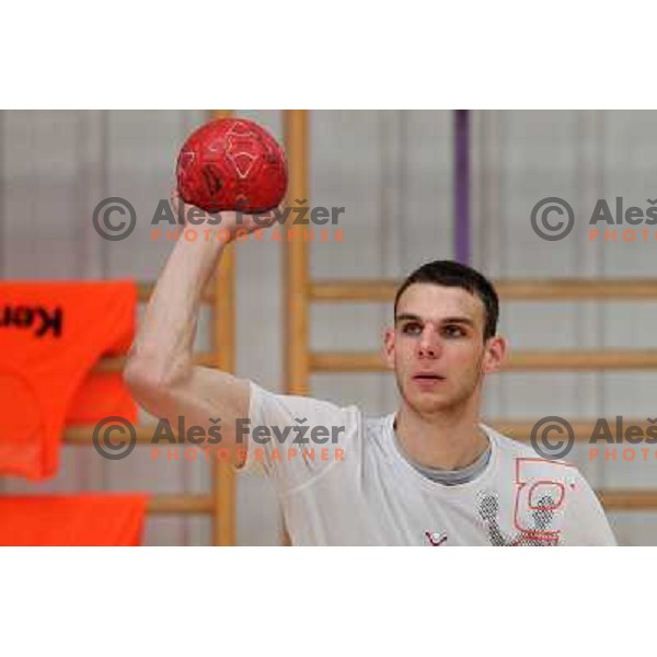 Players of Slovenia during practice session of Slovenia Handball team in Sports Hall Zrece, Slovenia on June 3, 2012 