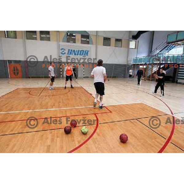 Players of Slovenia during practice session of Slovenia Handball team in Sports Hall Zrece, Slovenia on June 3, 2012 