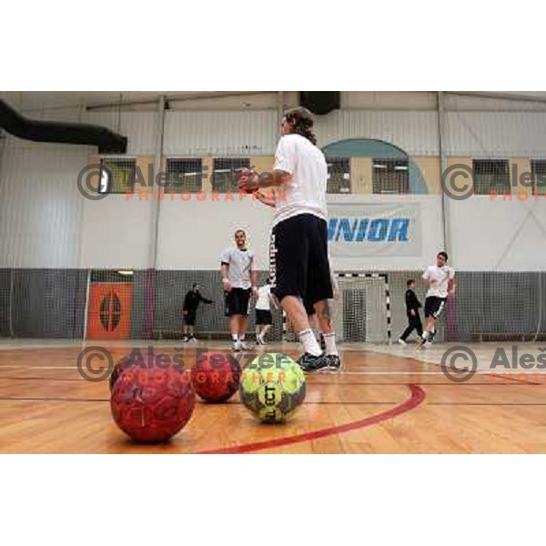 Players of Slovenia during practice session of Slovenia Handball team in Sports Hall Zrece, Slovenia on June 3, 2012 