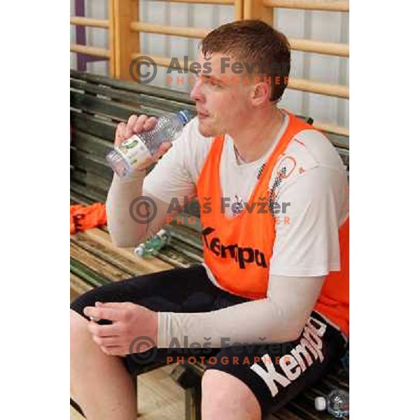 Players of Slovenia during practice session of Slovenia Handball team in Sports Hall Zrece, Slovenia on June 3, 2012 