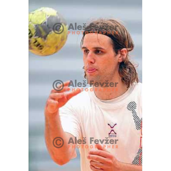 Dean Bombac of Slovenia during practice session of Slovenia Handball team in Sports Hall Zrece, Slovenia on June 3, 2012 