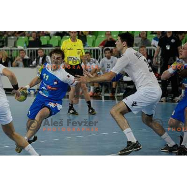 Sebastjan Skube in action during handball game Slovenia- Portugal, Handball World championship 2013 Qualifier, Stozice Arena, Ljubljana, 09.06.2012 