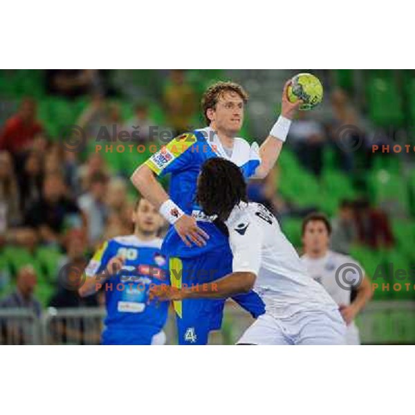 David Miklavcic in action during handball game Slovenia- Portugal, Handball World championship 2013 Qualifier, Stozice Arena, Ljubljana, 09.06.2012 