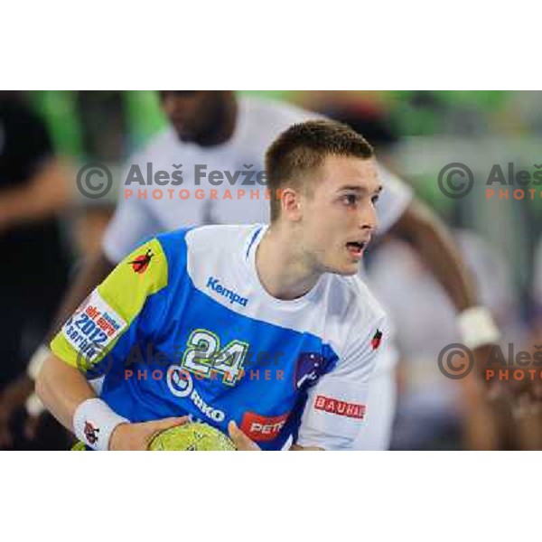 Gasper Marguc in action during handball game Slovenia- Portugal, Handball World championship 2013 Qualifier, Stozice Arena, Ljubljana, 09.06.2012 