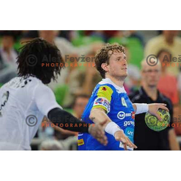 David Miklavcic in action during handball game Slovenia- Portugal, Handball World championship 2013 Qualifier, Stozice Arena, Ljubljana, 09.06.2012 