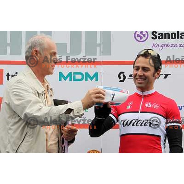 Joze Mermal and Gilberto Simoni of Italy during Cycling marathon Franja - UCI World Cycling Tour in Ljubljana, Slovenia on June 10, 012 
