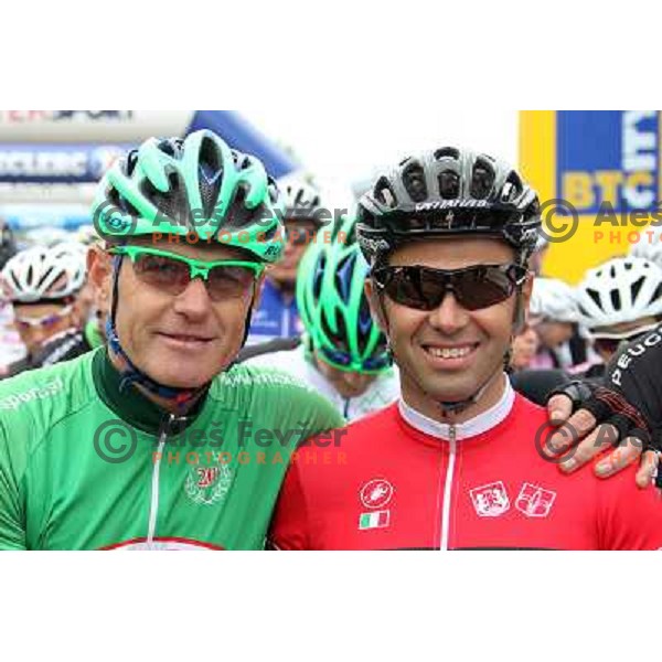 Primoz Cerin of Slovenia and Gilberto Simoni of Italy during Cycling marathon Franja - UCI World Cycling Tour in Ljubljana, Slovenia on June 10, 012 