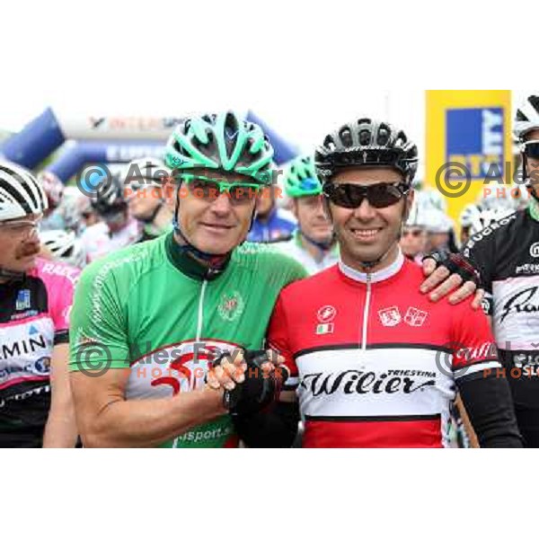 Primoz Cerin of Slovenia and Gilberto Simoni of Italy during Cycling marathon Franja - UCI World Cycling Tour in Ljubljana, Slovenia on June 10, 012 