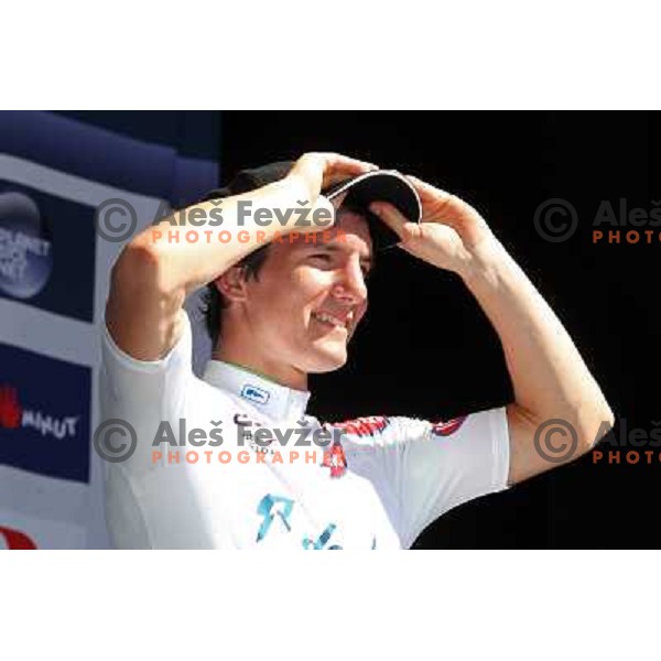 Jan Polanc of Slovenia , member of professional cycling team Radenska-Rog, best young cyclist on 19.Tour de Slovenie ( Dirka po Sloveniji) in Ljubljana on June 17, 2012 