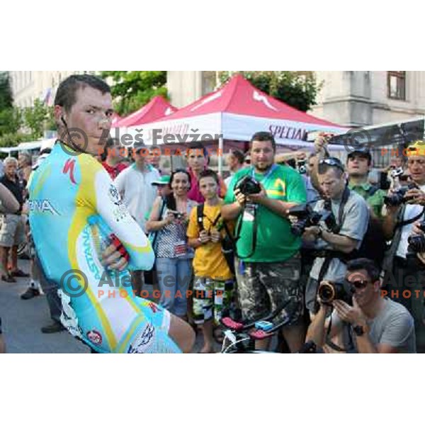 Jani Brajkovic of Slovenia , member of professional cycling team team Astana overall winner of 19.Tour de Slovenie ( Dirka po Sloveniji) in Ljubljana on June 17, 2012 