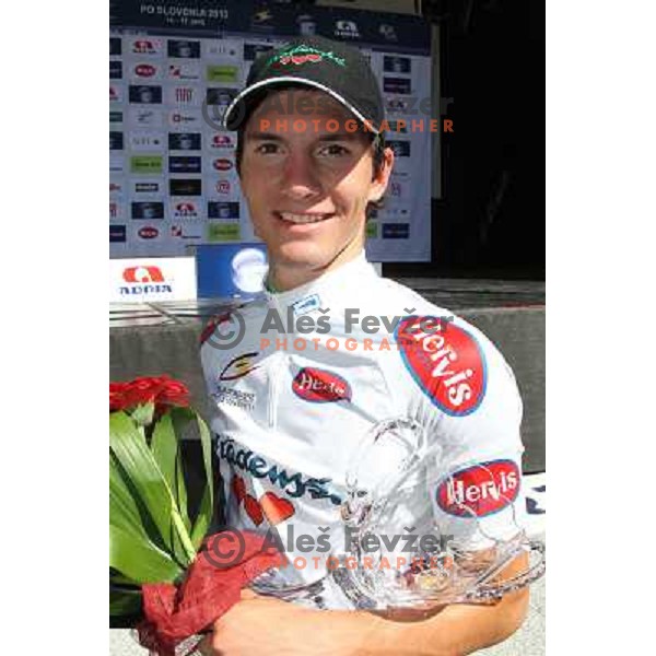Jan Polanc of Slovenia , member of professional cycling team Radenska-Rog, best young cyclist on 19.Tour de Slovenie ( Dirka po Sloveniji) in Ljubljana on June 17, 2012 