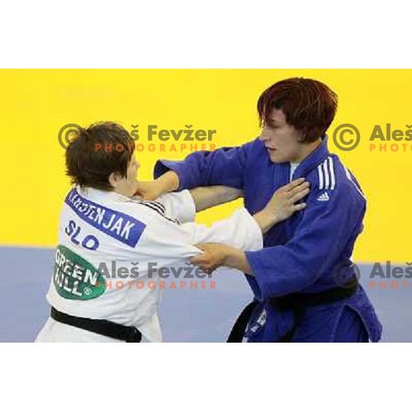 Tina Trstenjak and Nina Milosevic of Slovenia at European Cup Seniors "Celje Open" Judo tournament in Zlatorog Hall, Celje, Slovenia on June 16, 2012 