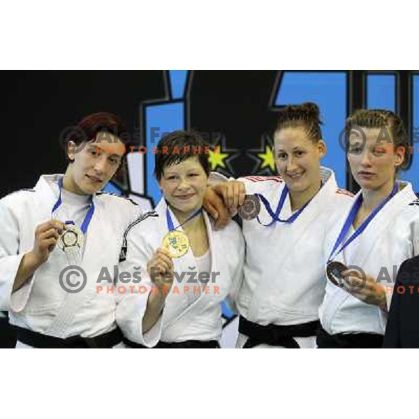 Nina Milosevic and Tina Trstenjak of Slovenia at European Cup Seniors "Celje Open" Judo tournament in Zlatorog Hall, Celje, Slovenia on June 16, 2012 