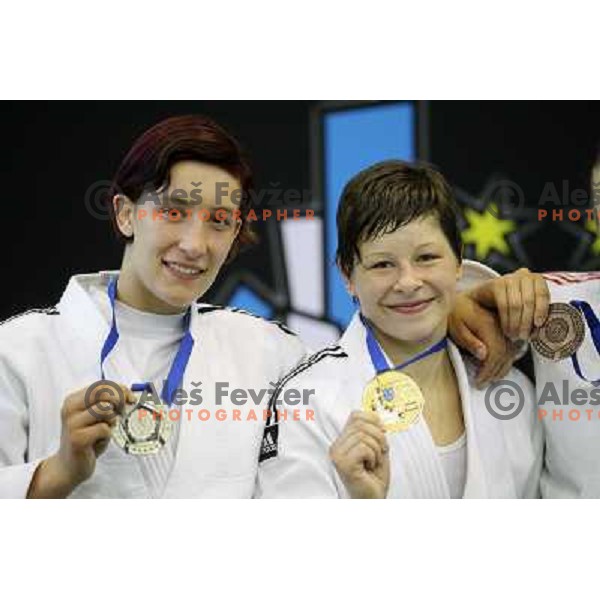 Nina Milosevic and Tina Trstenjak of Slovenia at European Cup Seniors "Celje Open" Judo tournament in Zlatorog Hall, Celje, Slovenia on June 16, 2012 