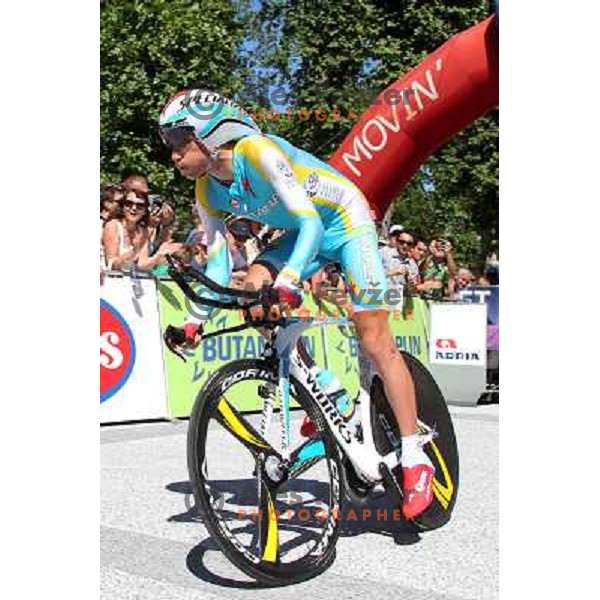 Jani Brajkovic of Slovenia , mmeber of professional cycling team Astana overall winner of 19.Tour de Slovenie ( Dirka po Sloveniji) in Ljubljana on June 17, 2012 