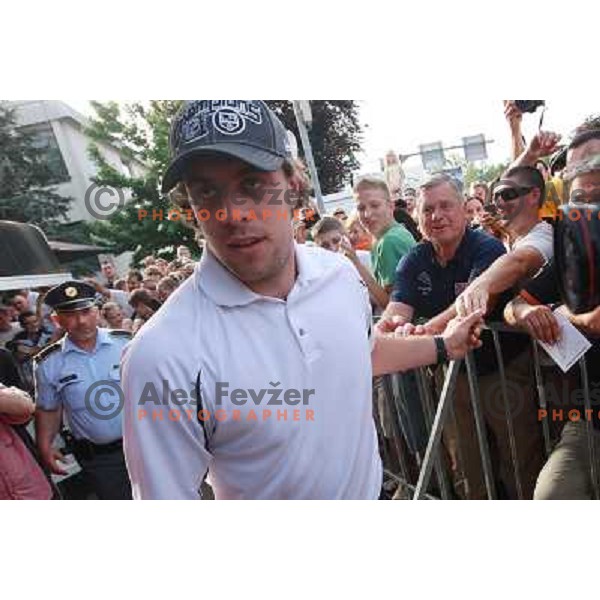Anze Kopitar of Slovenia, LA Kings star player and winner of 2011-2012 NHL championships as best team scorer received warm welcome from his fans at Airport Jozeta Pucnika in Ljubljana, Slovenia on June 20, 2012 