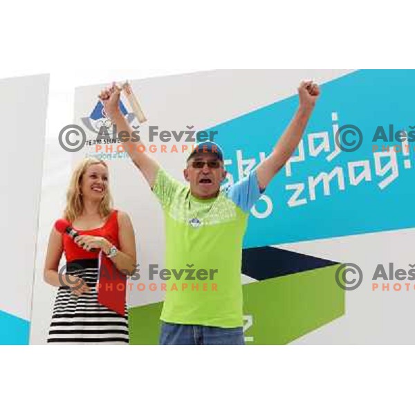 Presentation of Slovenia Olympic team clothing collection for London 2012 Summer Olympic Games at Petrol station in Ljubljana, Slovenia on June 22, 2012 