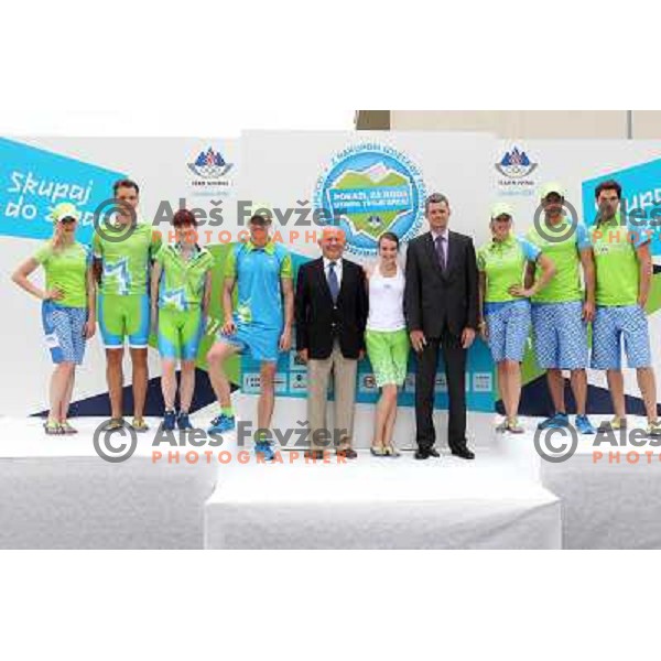 Presentation of Slovenia Olympic team clothing collection for London 2012 Summer Olympic Games at Petrol station in Ljubljana, Slovenia on June 22, 2012 