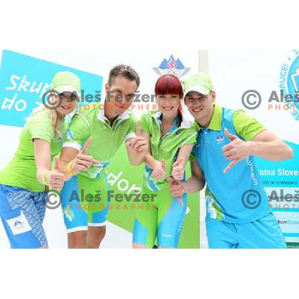 Presentation of Slovenia Olympic team clothing collection for London 2012 Summer Olympic Games at Petrol station in Ljubljana, Slovenia on June 22, 2012 