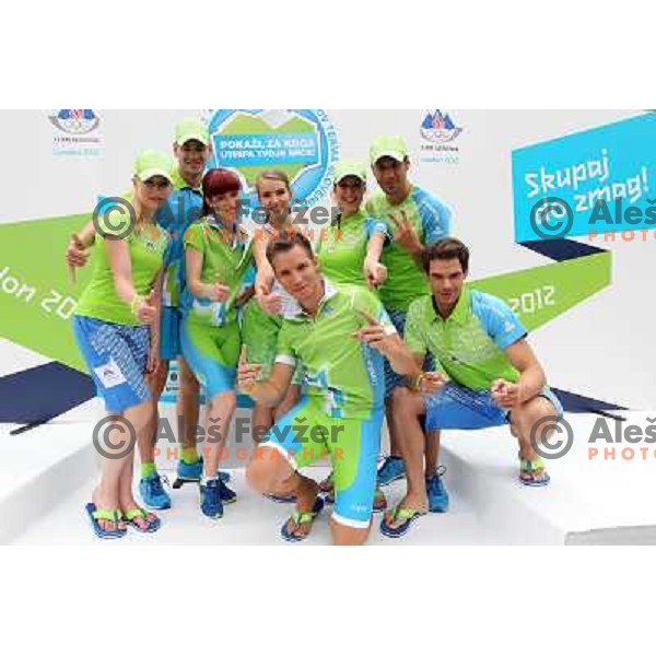 Presentation of Slovenia Olympic team clothing collection for London 2012 Summer Olympic Games at Petrol station in Ljubljana, Slovenia on June 22, 2012 