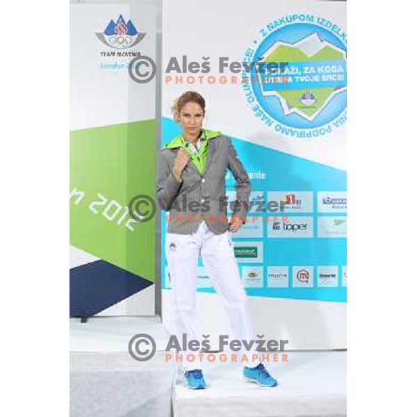 Presentation of Slovenia Olympic team clothing collection for London 2012 Summer Olympic Games at Petrol station in Ljubljana, Slovenia on June 22, 2012 