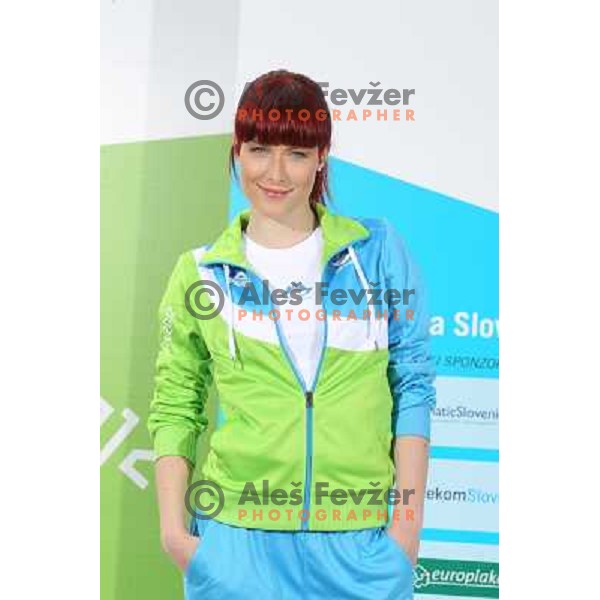 Presentation of Slovenia Olympic team clothing collection for London 2012 Summer Olympic Games at Petrol station in Ljubljana, Slovenia on June 22, 2012 