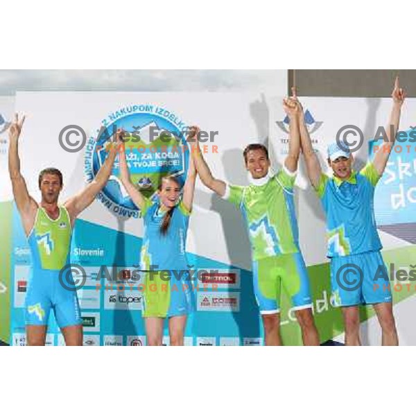 Presentation of Slovenia Olympic team clothing collection for London 2012 Summer Olympic Games at Petrol station in Ljubljana, Slovenia on June 22, 2012 