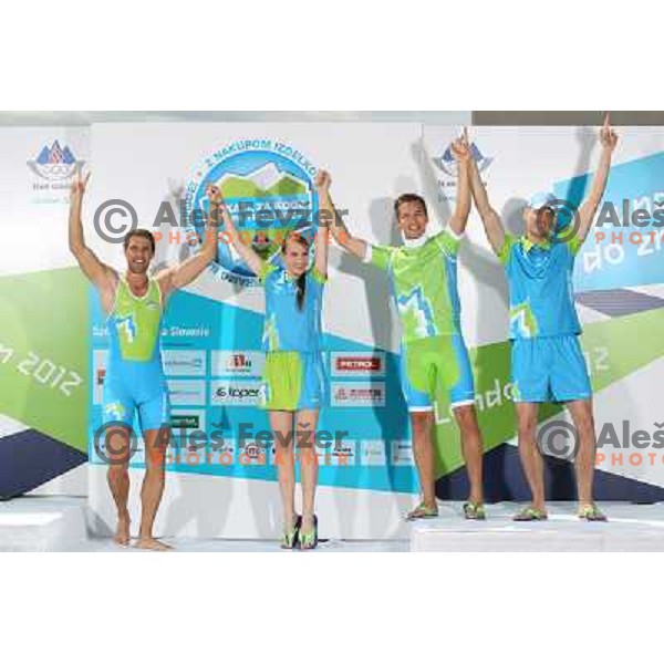 Presentation of Slovenia Olympic team clothing collection for London 2012 Summer Olympic Games at Petrol station in Ljubljana, Slovenia on June 22, 2012 