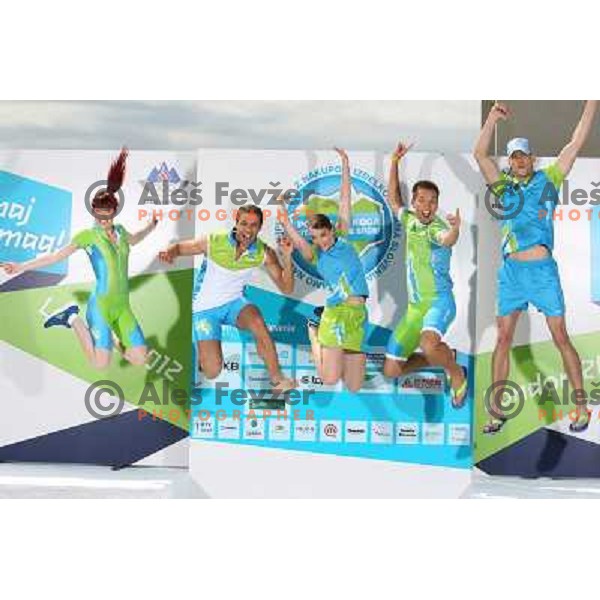 Presentation of Slovenia Olympic team clothing collection for London 2012 Summer Olympic Games at Petrol station in Ljubljana, Slovenia on June 22, 2012 