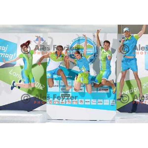 Presentation of Slovenia Olympic team clothing collection for London 2012 Summer Olympic Games at Petrol station in Ljubljana, Slovenia on June 22, 2012 