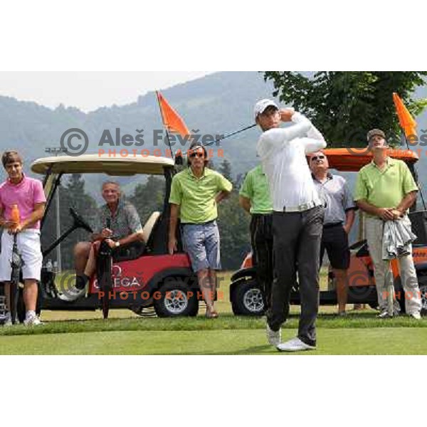 Pro Ales Gregoric playing sudden death to decide winner at Diners golf & country club championship in Smlednik, Slovenia on June 26, 2012 