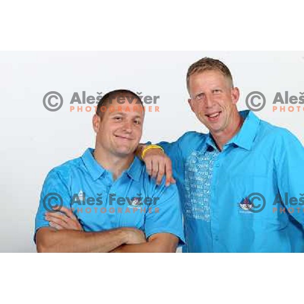 Matija Kranjc ( left) and his coach at official presentation of Slovenia Olympic team for London 2012 Summer Olympic games at Ljubljana Castle, Slovenia on July 7, 2012 