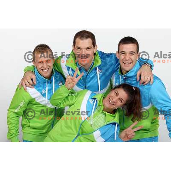 Rok Draksic, Matjaz Ceraj, Aljaz Sedej, Rasa Sraka Vukovic at official presentation of Slovenia Olympic team for London 2012 Summer Olympic games at Ljubljana Castle, Slovenia on July 7, 2012 