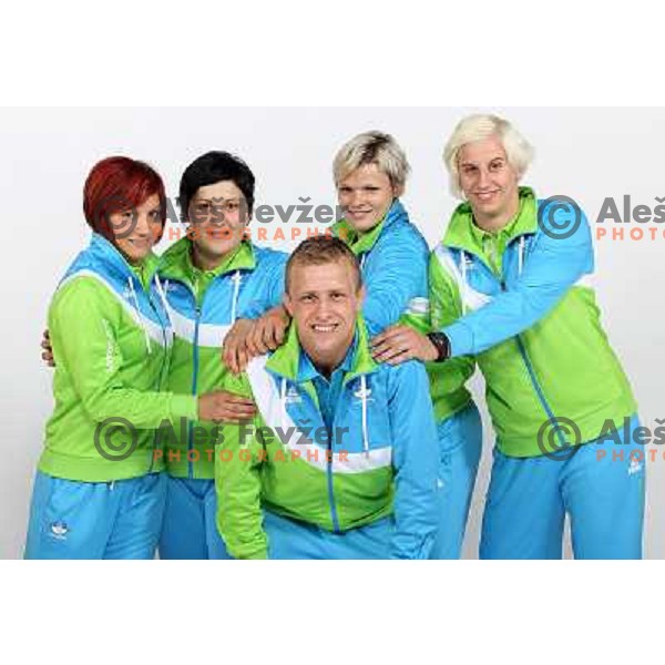 Vesna Dzukic, Lucija Polavder, Rok Draksic, Urska Zolnir, Ana Velensek at official presentation of Slovenia Olympic team for London 2012 Summer Olympic games at Ljubljana Castle, Slovenia on July 7, 2012 