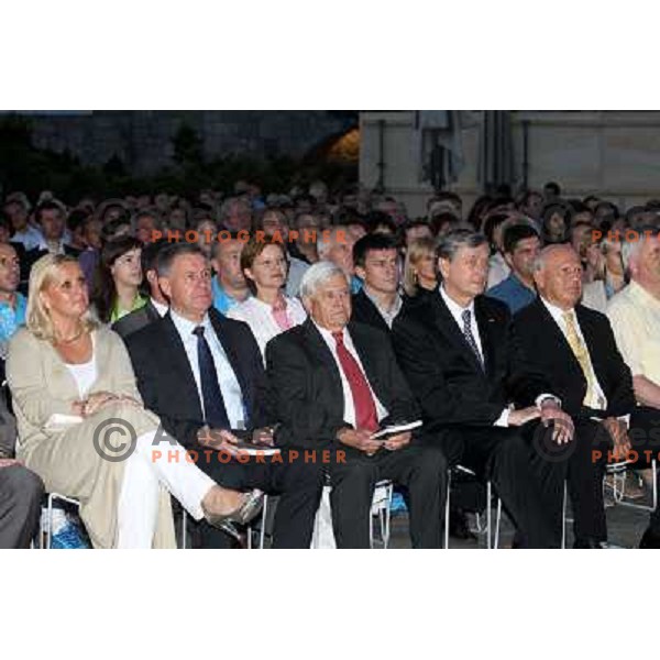 Milan Kucan, Dr. Danilo Turk and Dr. Janez Kocijancic at Gala night of Slovenian Olympic Committee and official public presentation of Slovenia Olympic team for London 2012 Summer Olympic Games at Ljubljana castle, Slovenia on July 6, 2012 