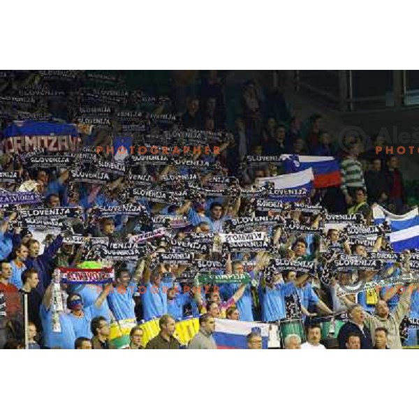 Fans during handball match between Slovenia and Serbia & Montenegro at European Championship in Tivoli Hall, Ljubljana, Slovenia on January 27, 2004