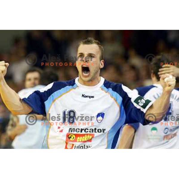 Uros Zorman during handball match between Slovenia and Serbia & Montenegro at European Championship in Tivoli Hall, Ljubljana, Slovenia on January 27, 2004