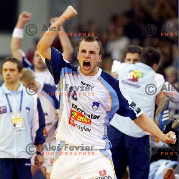 Uros Zorman during handball match between Slovenia and Serbia & Montenegro at European Championship in Tivoli Hall, Ljubljana, Slovenia on January 27, 2004