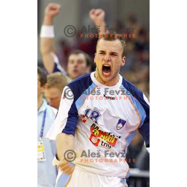 Uros Zorman during handball match between Slovenia and Serbia & Montenegro at European Championship in Tivoli Hall, Ljubljana, Slovenia on January 27, 2004
