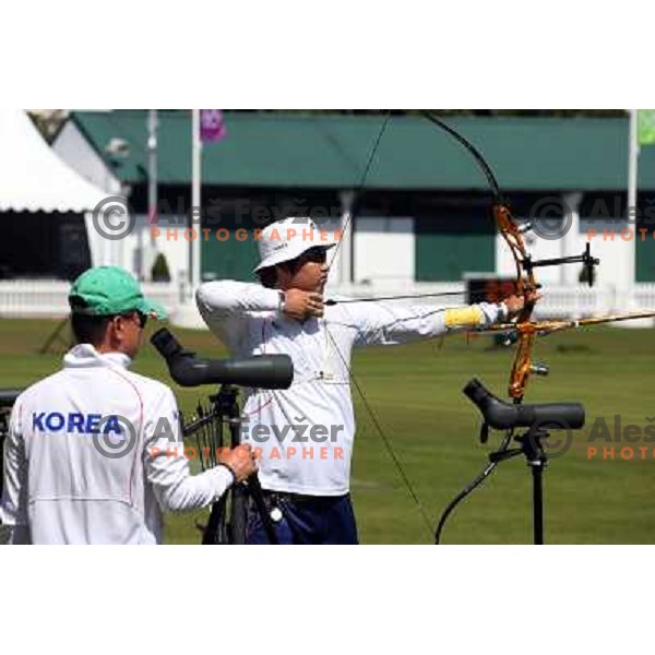action during practice session in archery at Lord\'s Cricket ground during London 2012 Summer Olympic games, Great Britain on July 25, 2012 
