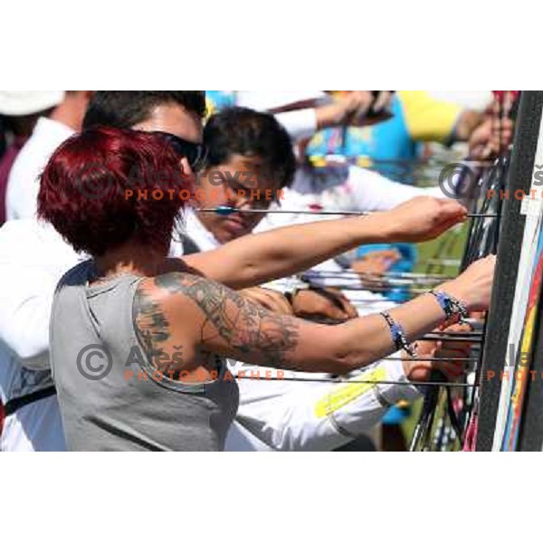action during practice session in archery at Lord\'s Cricket ground during London 2012 Summer Olympic games, Great Britain on July 25, 2012 