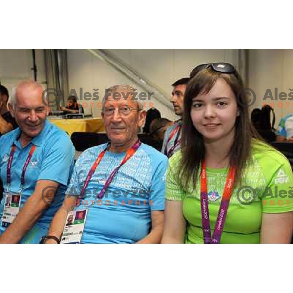 Lojze Mikolic, Shooter Ziva Dvorsak of Slovenia at press conference of Slovenia Olympic team in Olympic Village during London 2012 Summer Olympic games, Great Britain on July 25, 2012 