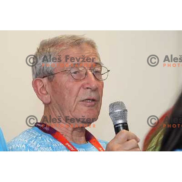 Coach Lojze Mikolic of Slovenia at press conference of Slovenia Olympic team in Olympic Village during London 2012 Summer Olympic games, Great Britain on July 25, 2012 