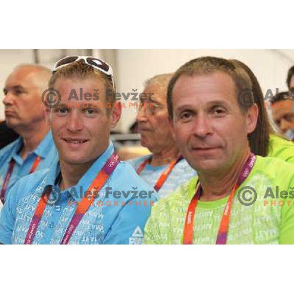 Benjamin Savsek and Joze Vidmar of Slovenia at press conference of Slovenia Olympic team in Olympic Village during London 2012 Summer Olympic games, Great Britain on July 25, 2012 